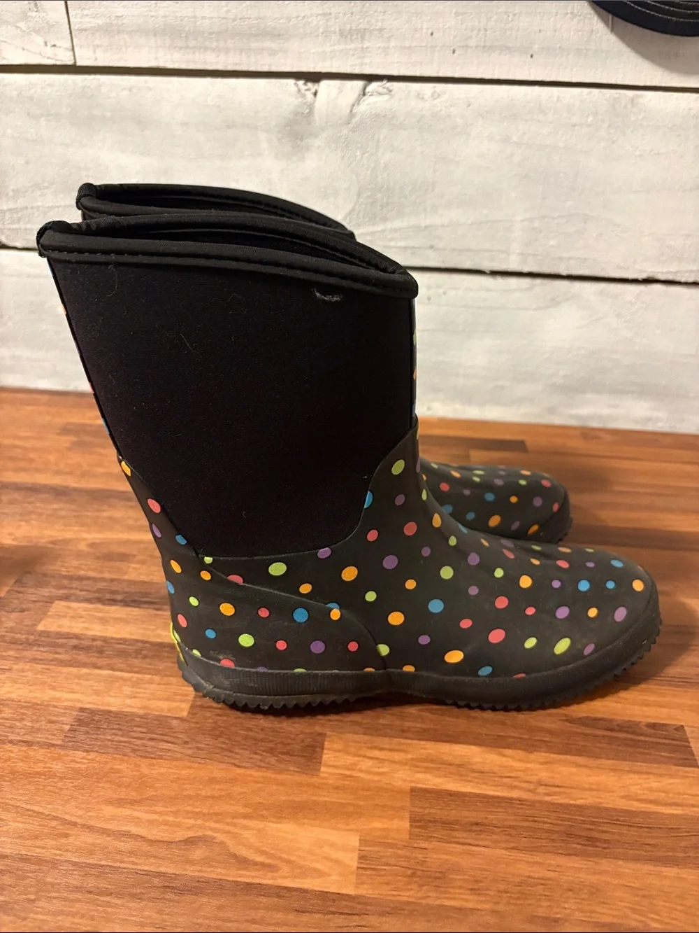 Pokadot Black Rain Boots with Multicolor Polka Dots